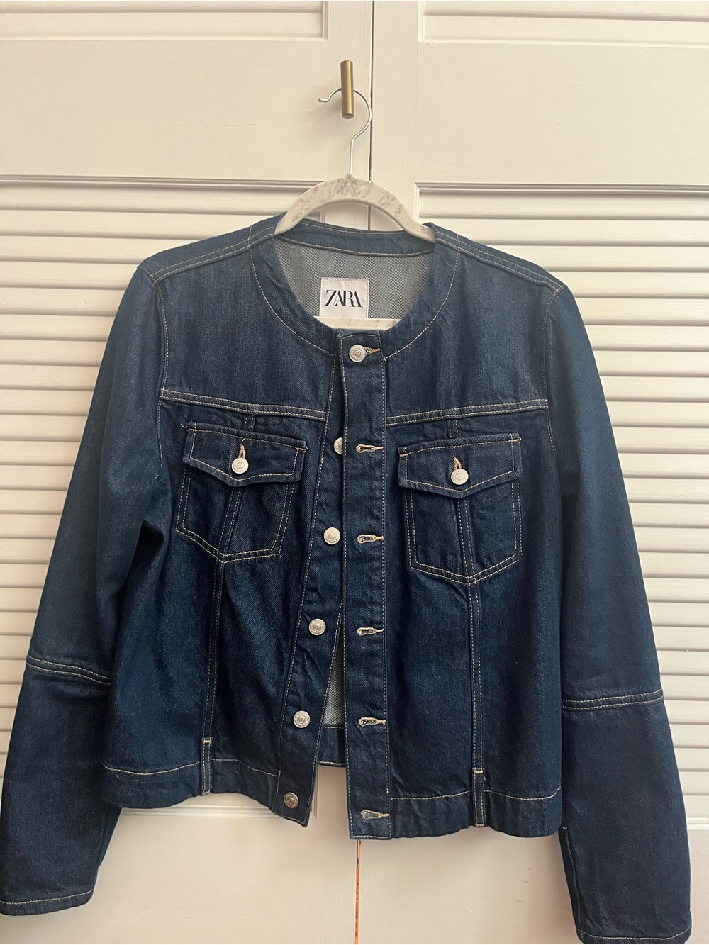 Zara Collarless Denim Jacket Lightweight